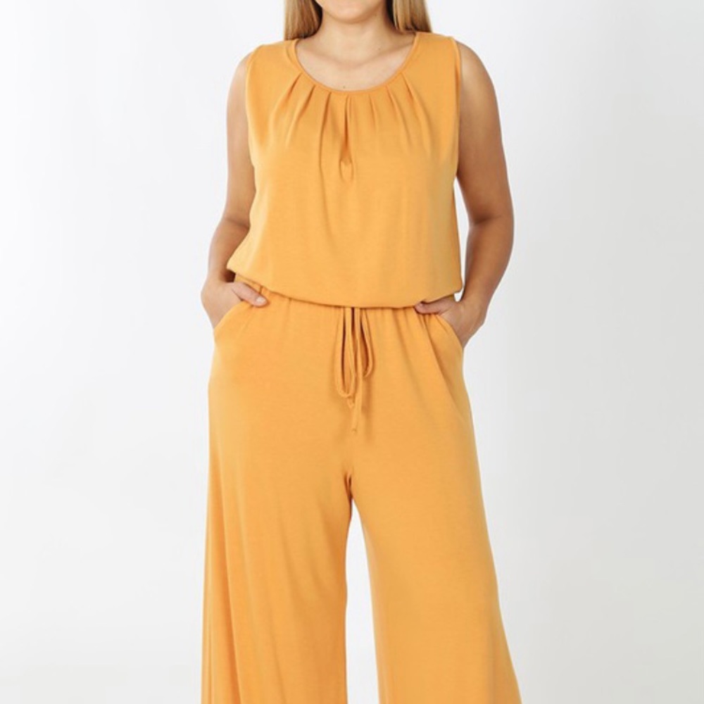 Yellow Wide Leg Keyhole Back Sleeveless Jumpsuit